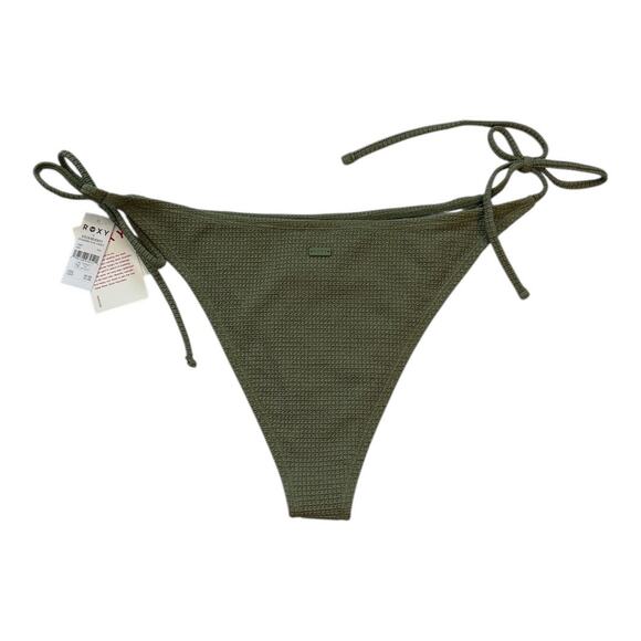 Roxy Women's Essaouira Side Tie High Leg Cheeky Bikini Bottom Oil Green Large XL - Picture 4 of 13